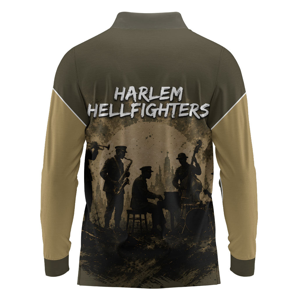 Harlem Hellfighters WWI Soldier Long Sleeve Polo Shirt Vintage Military Hero Jazz Band Silhouette Art