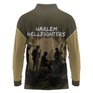Harlem Hellfighters WWI Soldier Long Sleeve Polo Shirt Vintage Military Hero Jazz Band Silhouette Art