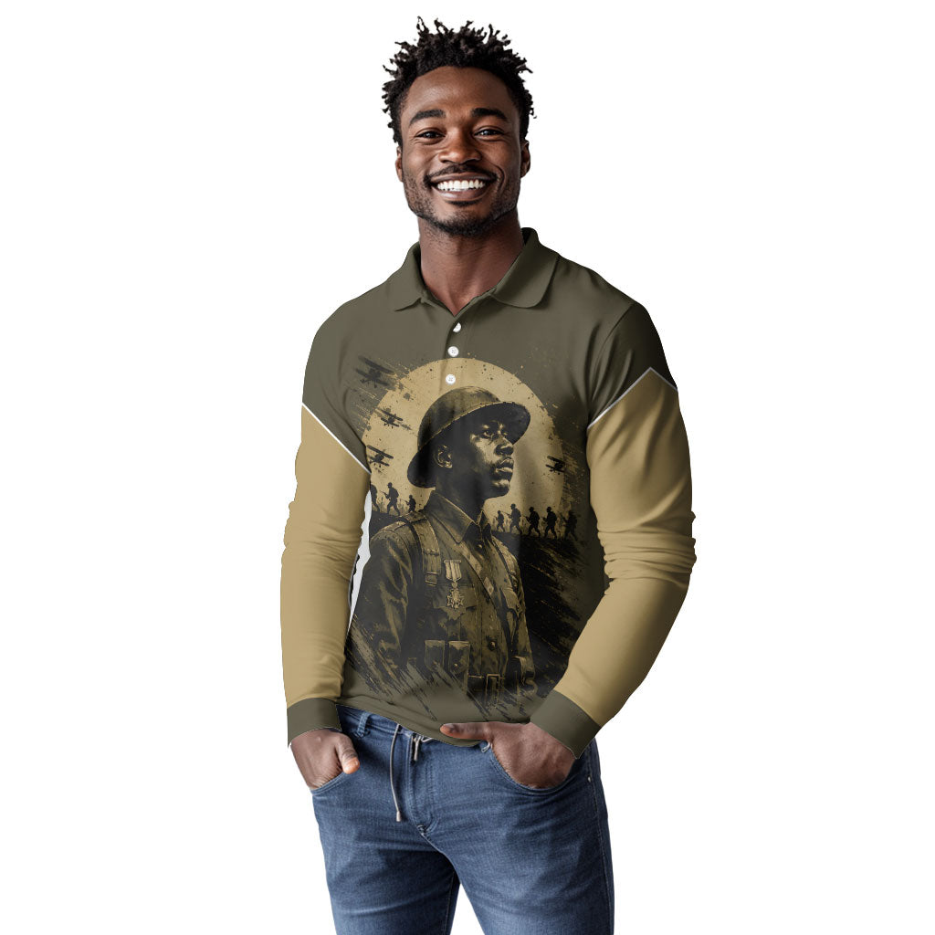 Harlem Hellfighters WWI Soldier Long Sleeve Polo Shirt Vintage Military Hero Jazz Band Silhouette Art