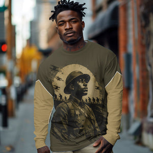 Harlem Hellfighters WWI Soldier Long Sleeve Shirt Vintage Military Hero Jazz Band Silhouette Art