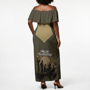 Harlem Hellfighters WWI Soldier Off Shoulder Maxi Dress Vintage Military Hero Jazz Band Silhouette Art