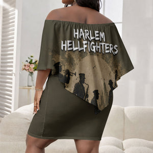 Harlem Hellfighters WWI Soldier Off Shoulder Short Dress Vintage Military Hero Jazz Band Silhouette Art