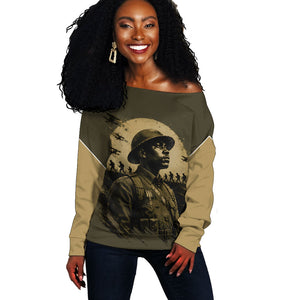Harlem Hellfighters WWI Soldier Off Shoulder Sweater Vintage Military Hero Jazz Band Silhouette Art