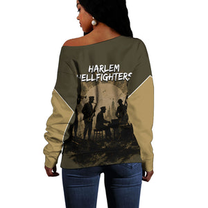 Harlem Hellfighters WWI Soldier Off Shoulder Sweater Vintage Military Hero Jazz Band Silhouette Art