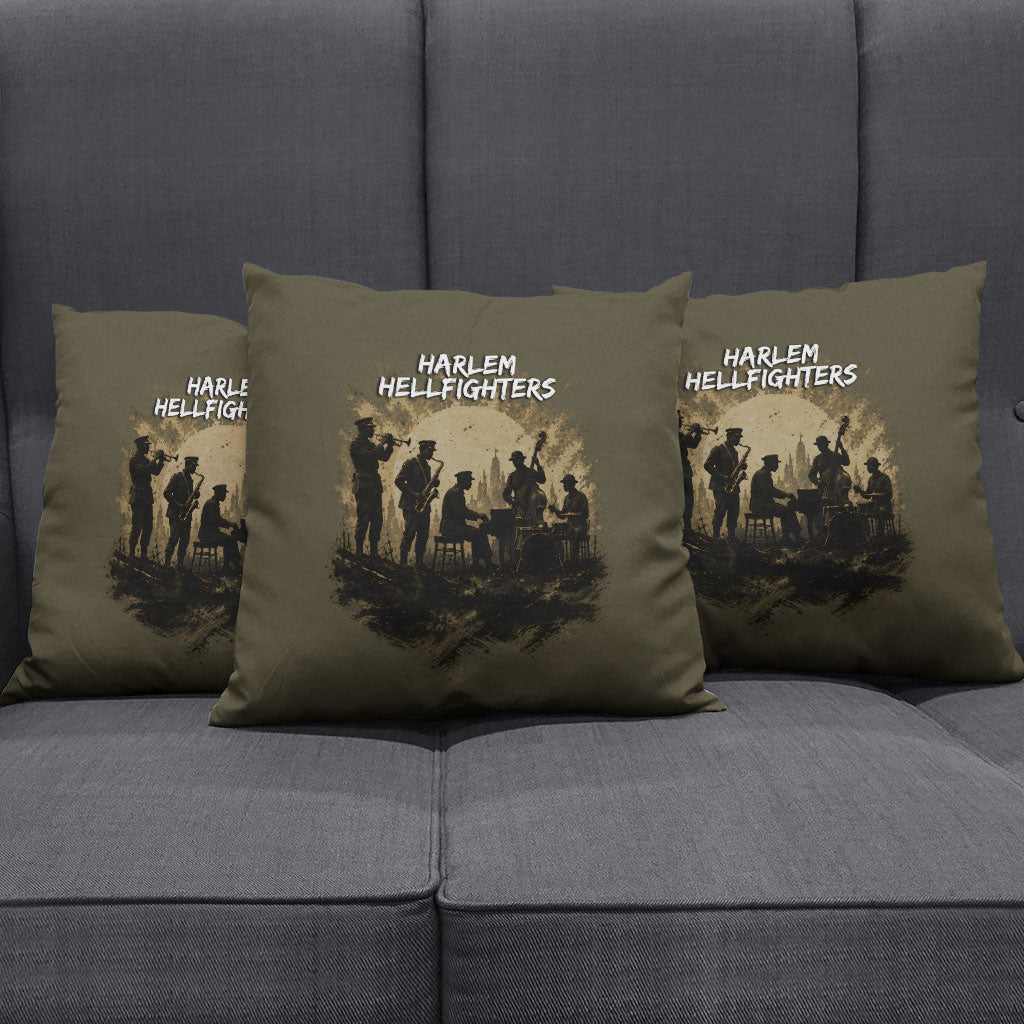 Harlem Hellfighters WWI Soldier Pillow Cover Vintage Military Hero Jazz Band Silhouette Art