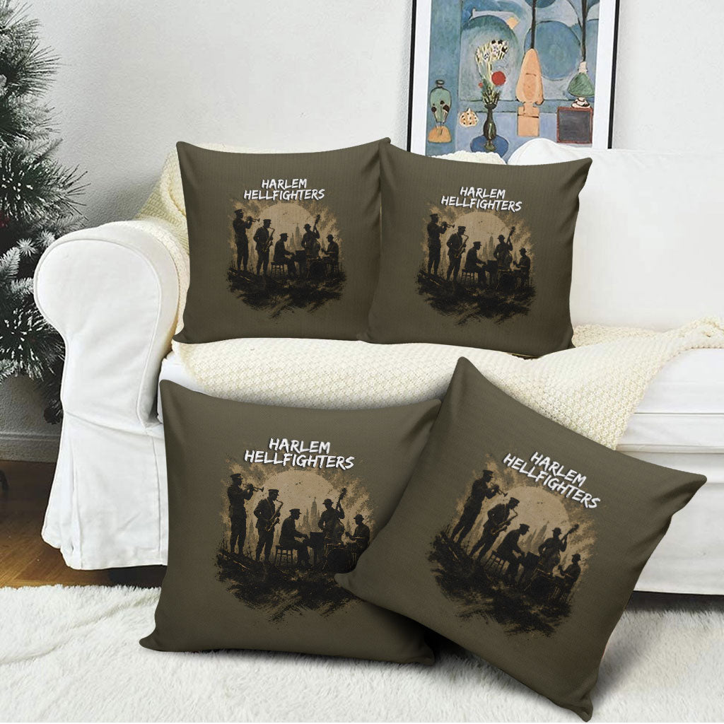 Harlem Hellfighters WWI Soldier Pillow Cover Vintage Military Hero Jazz Band Silhouette Art