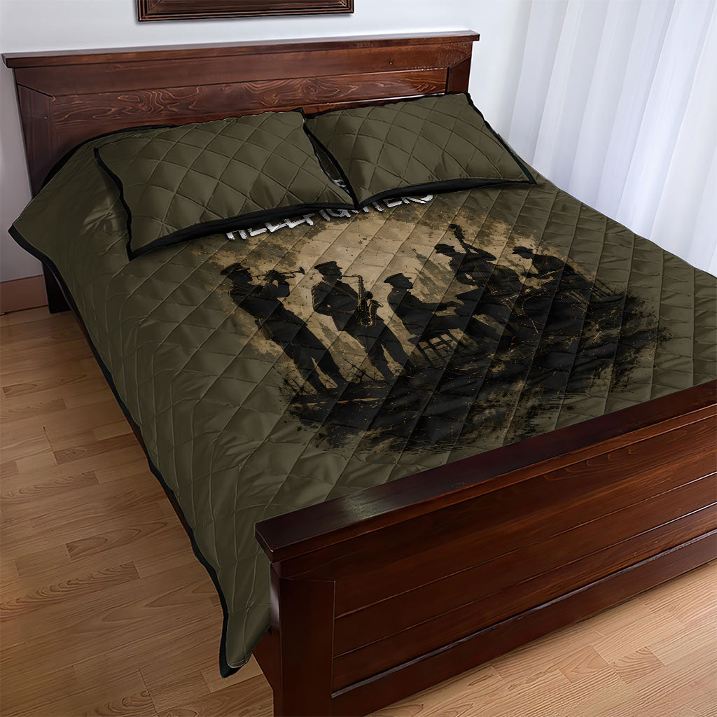 Harlem Hellfighters WWI Soldier Quilt Bed Set Vintage Military Hero Jazz Band Silhouette Art
