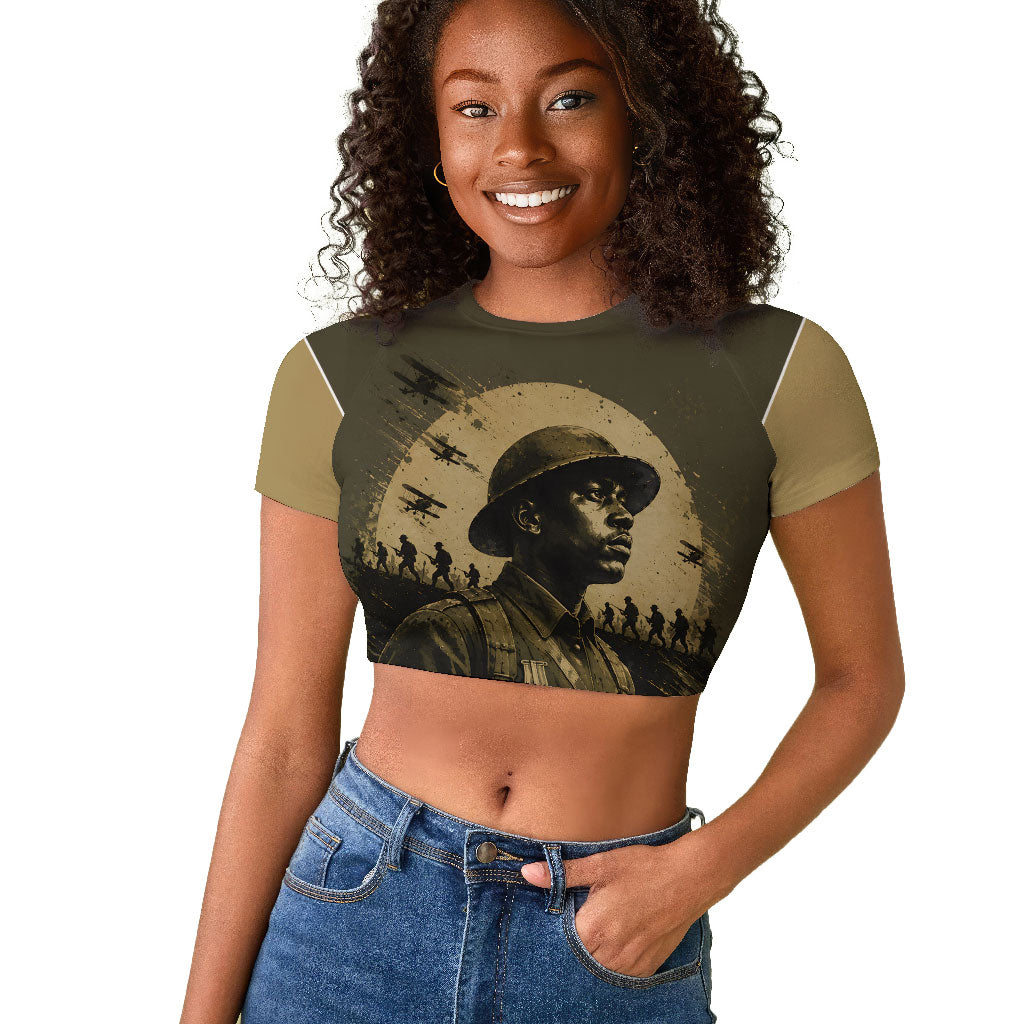 Harlem Hellfighters WWI Soldier Raglan Cropped T shirt Vintage Military Hero Jazz Band Silhouette Art