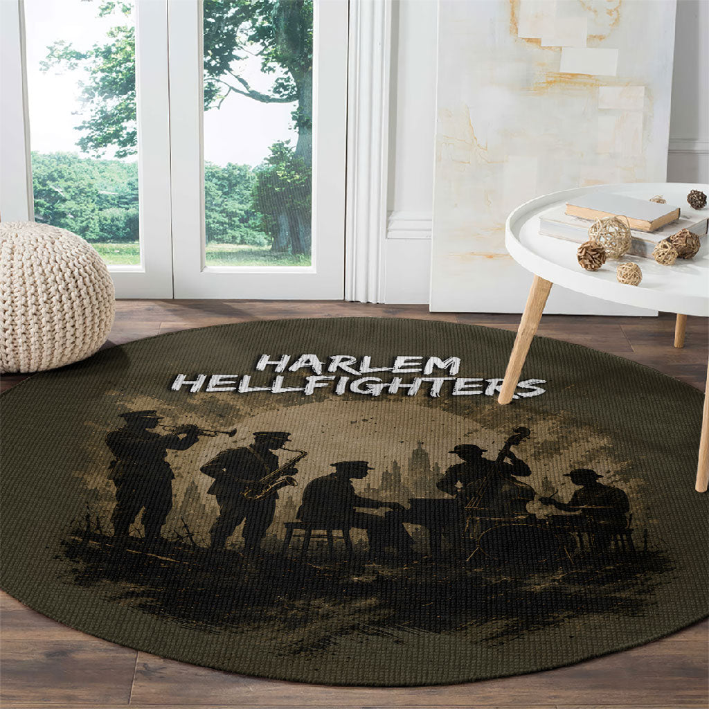 Harlem Hellfighters WWI Soldier Round Carpet Vintage Military Hero Jazz Band Silhouette Art