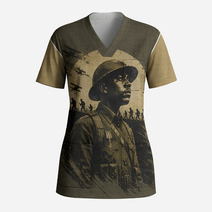 Harlem Hellfighters WWI Soldier Scrub Top Vintage Military Hero Jazz Band Silhouette Art