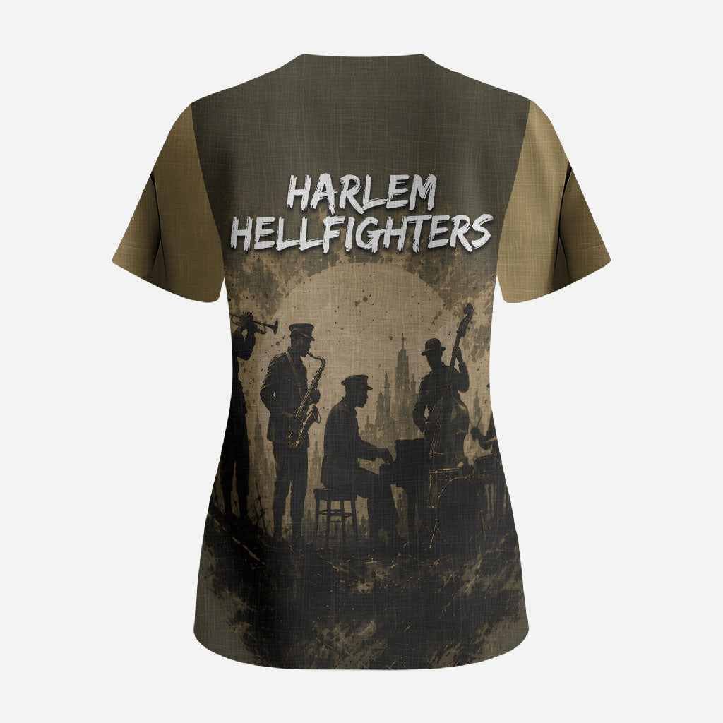 Harlem Hellfighters WWI Soldier Scrub Top Vintage Military Hero Jazz Band Silhouette Art