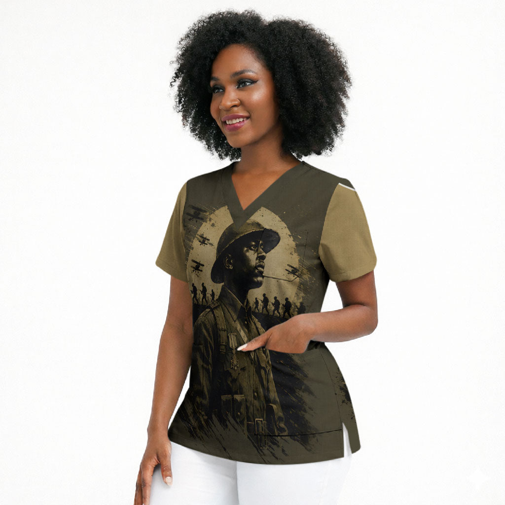 Harlem Hellfighters WWI Soldier Scrub Top Vintage Military Hero Jazz Band Silhouette Art