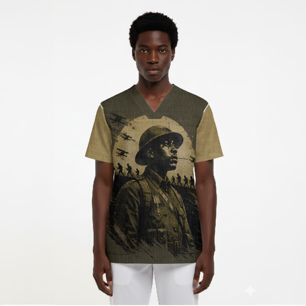 Harlem Hellfighters WWI Soldier Scrub Top Vintage Military Hero Jazz Band Silhouette Art