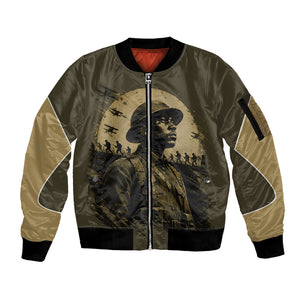 Harlem Hellfighters WWI Soldier Sleeve Zip Bomber Jacket Vintage Military Hero Jazz Band Silhouette Art