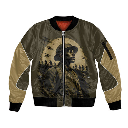 Harlem Hellfighters WWI Soldier Sleeve Zip Bomber Jacket Vintage Military Hero Jazz Band Silhouette Art