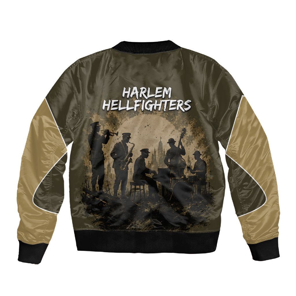 Harlem Hellfighters WWI Soldier Sleeve Zip Bomber Jacket Vintage Military Hero Jazz Band Silhouette Art