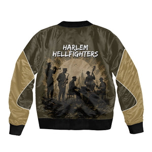 Harlem Hellfighters WWI Soldier Sleeve Zip Bomber Jacket Vintage Military Hero Jazz Band Silhouette Art