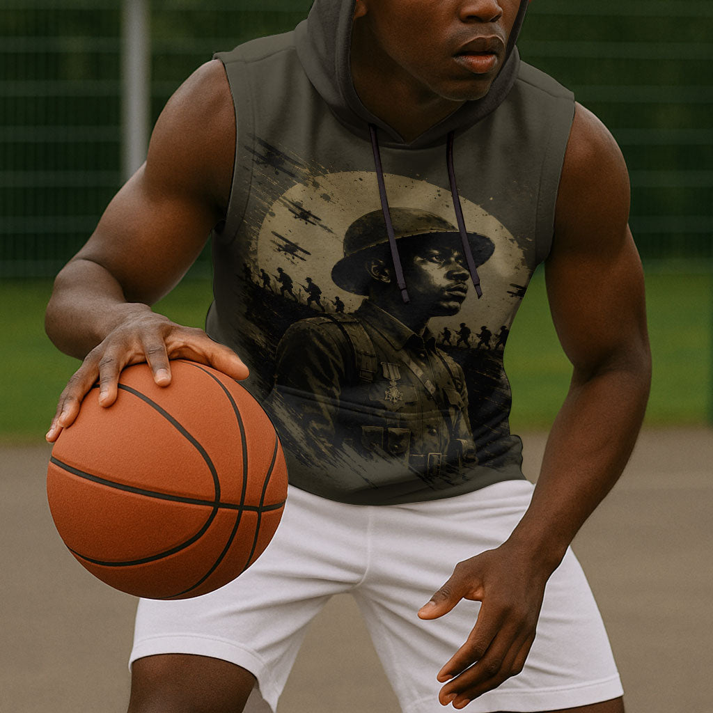Harlem Hellfighters WWI Soldier Sleeveless Hoodie Vintage Military Hero Jazz Band Silhouette Art