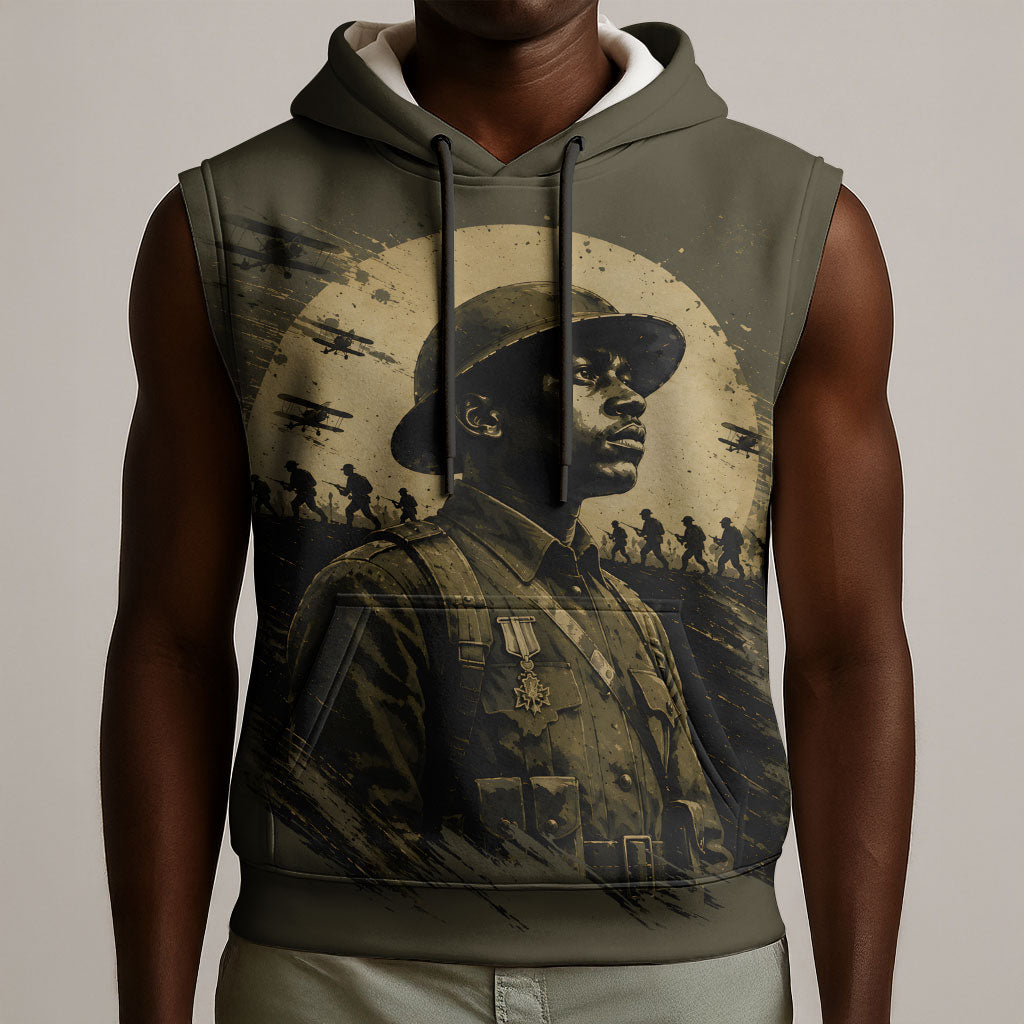 Harlem Hellfighters WWI Soldier Sleeveless Hoodie Vintage Military Hero Jazz Band Silhouette Art