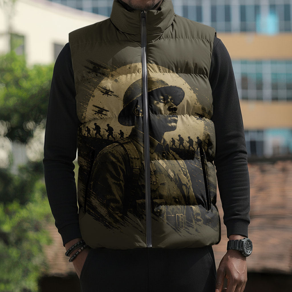 Harlem Hellfighters WWI Soldier Sleeveless Puffer Jacket Vintage Military Hero Jazz Band Silhouette Art