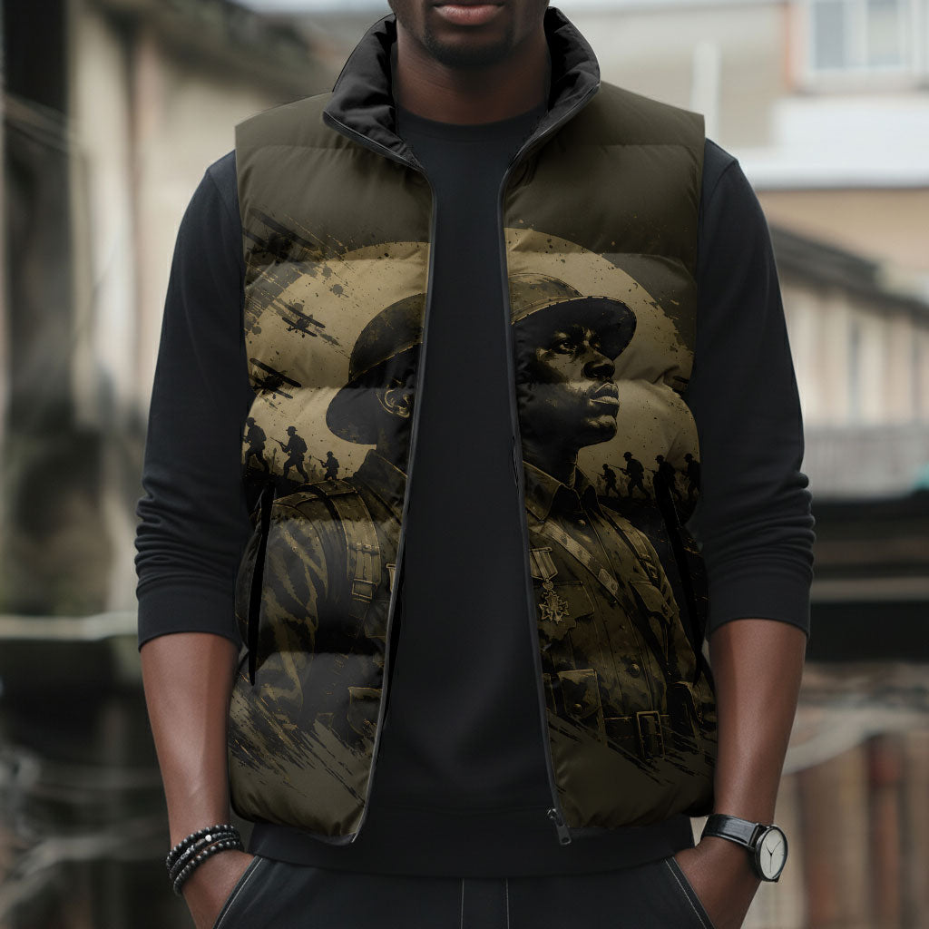Harlem Hellfighters WWI Soldier Sleeveless Puffer Jacket Vintage Military Hero Jazz Band Silhouette Art