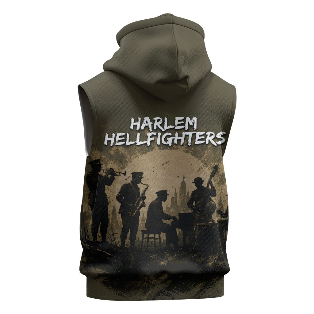 Harlem Hellfighters WWI Soldier Sleeveless Zip Hoodie Vintage Military Hero Jazz Band Silhouette Art