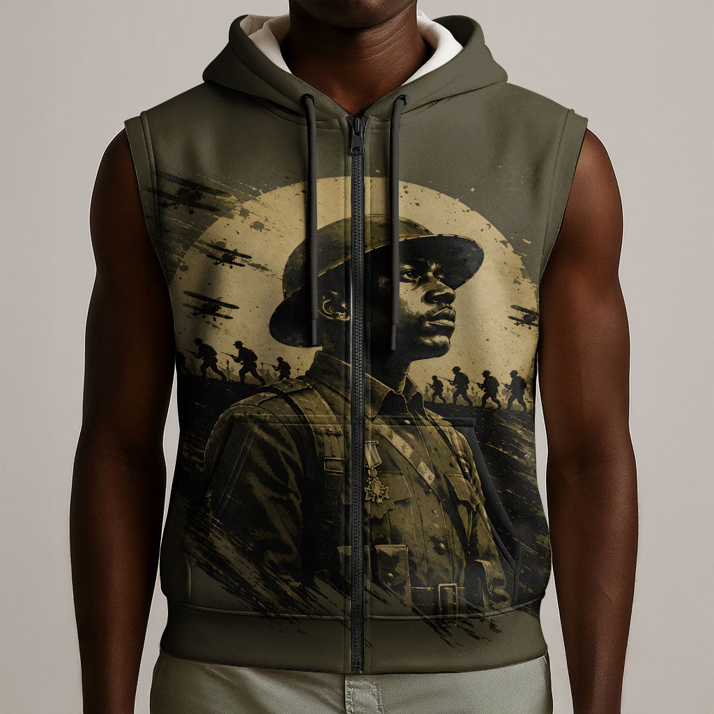 Harlem Hellfighters WWI Soldier Sleeveless Zip Hoodie Vintage Military Hero Jazz Band Silhouette Art