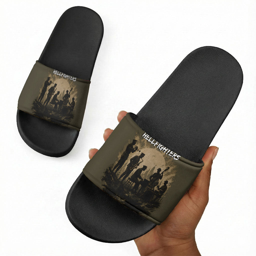 Harlem Hellfighters WWI Soldier Slide Sandals Vintage Military Hero Jazz Band Silhouette Art
