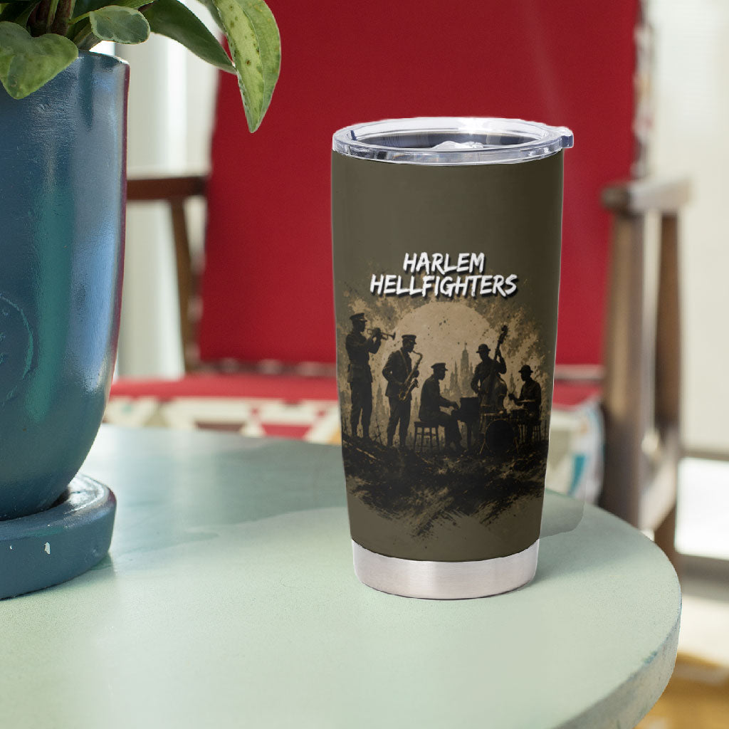 Harlem Hellfighters WWI Soldier Tumbler Cup Vintage Military Hero Jazz Band Silhouette Art