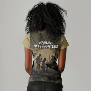 Harlem Hellfighters WWI Soldier Women V-Neck T-Shirt Vintage Military Hero Jazz Band Silhouette Art