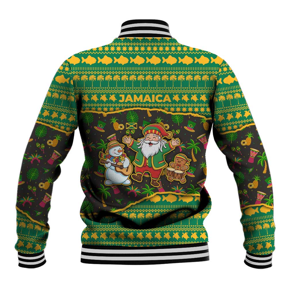 Jamaica Christmas Baseball Jacket Rasta Santa Snowman Gingerbread Drummer Palm Trees - African Pride
