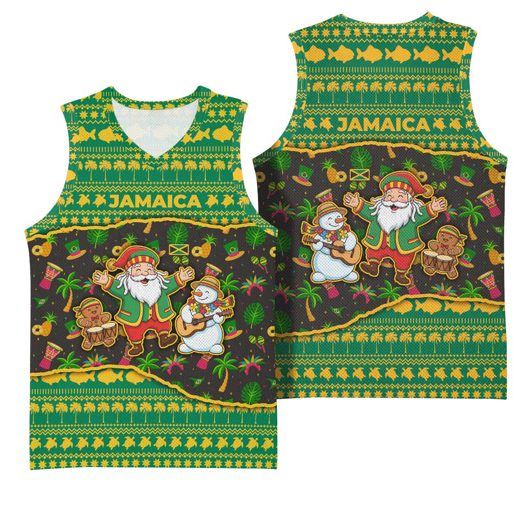 Jamaica Christmas Basketball Jersey Rasta Santa Snowman Gingerbread Drummer Palm Trees TS04