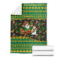 Jamaica Christmas Blanket Rasta Santa Snowman Gingerbread Drummer Palm Trees - African Pride