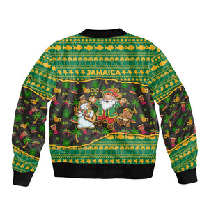 Jamaica Christmas Bomber Jacket Rasta Santa Snowman Gingerbread Drummer Palm Trees - African Pride