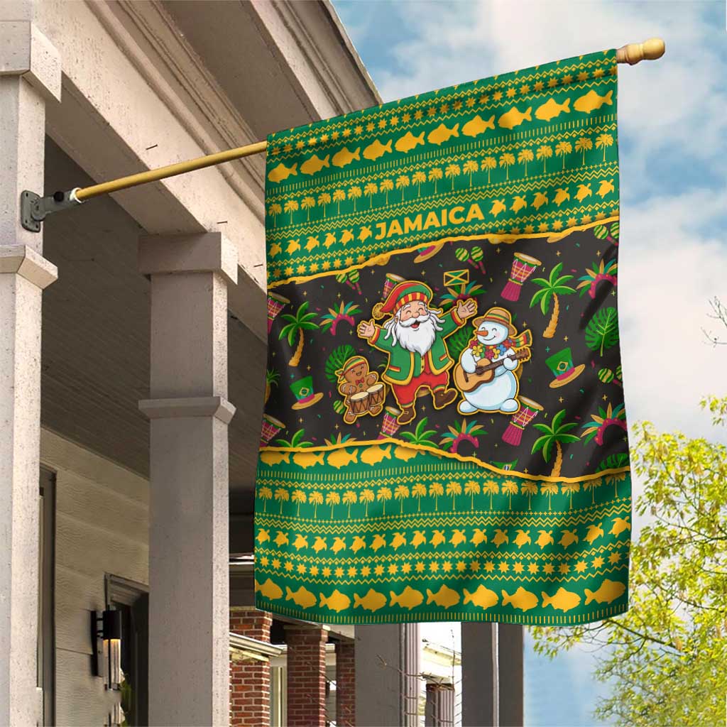 Jamaica Christmas Garden Flag Rasta Santa Snowman Gingerbread Drummer Palm Trees - African Pride