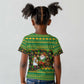 Jamaica Christmas Kid T shirt Rasta Santa Snowman Gingerbread Drummer Palm Trees - African Pride