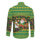 Jamaica Christmas Long Sleeve Button Shirt Rasta Santa Snowman Gingerbread Drummer Palm Trees - African Pride