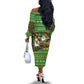 Jamaica Christmas Off The Shoulder Long Sleeve Dress Rasta Santa Snowman Gingerbread Drummer Palm Trees - African Pride