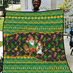 Jamaica Christmas Quilt Rasta Santa Snowman Gingerbread Drummer Palm Trees - African Pride