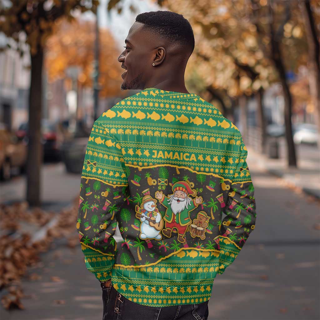 Jamaica Christmas Sweatshirt Rasta Santa Snowman Gingerbread Drummer Palm Trees - African Pride