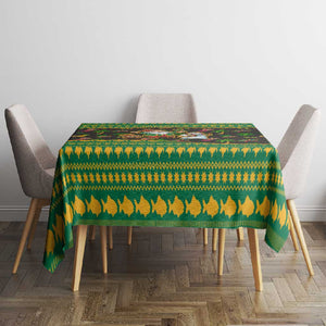 Jamaica Christmas Tablecloth Rasta Santa Snowman Gingerbread Drummer Palm Trees - African Pride