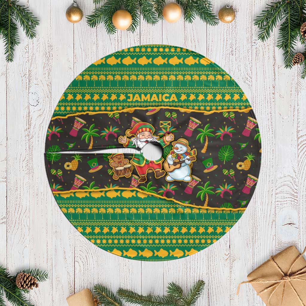 Jamaica Christmas Tree Skirt Rasta Santa Snowman Gingerbread Drummer Palm Trees - African Pride