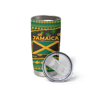 Jamaica Christmas Tumbler Cup Rasta Santa Snowman Gingerbread Drummer Palm Trees - African Pride