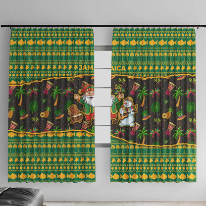Jamaica Christmas Window Curtain Rasta Santa Snowman Gingerbread Drummer Palm Trees - African Pride