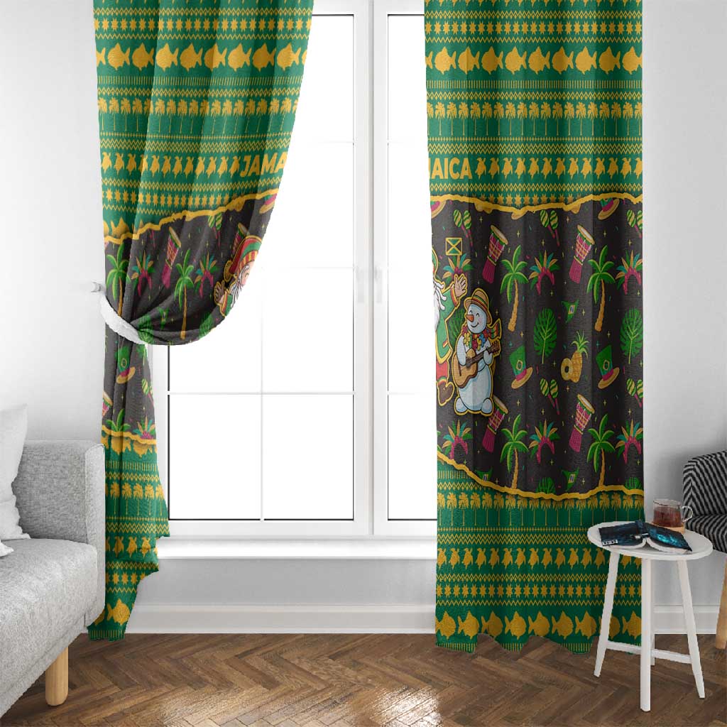 Jamaica Christmas Window Curtain Rasta Santa Snowman Gingerbread Drummer Palm Trees - African Pride