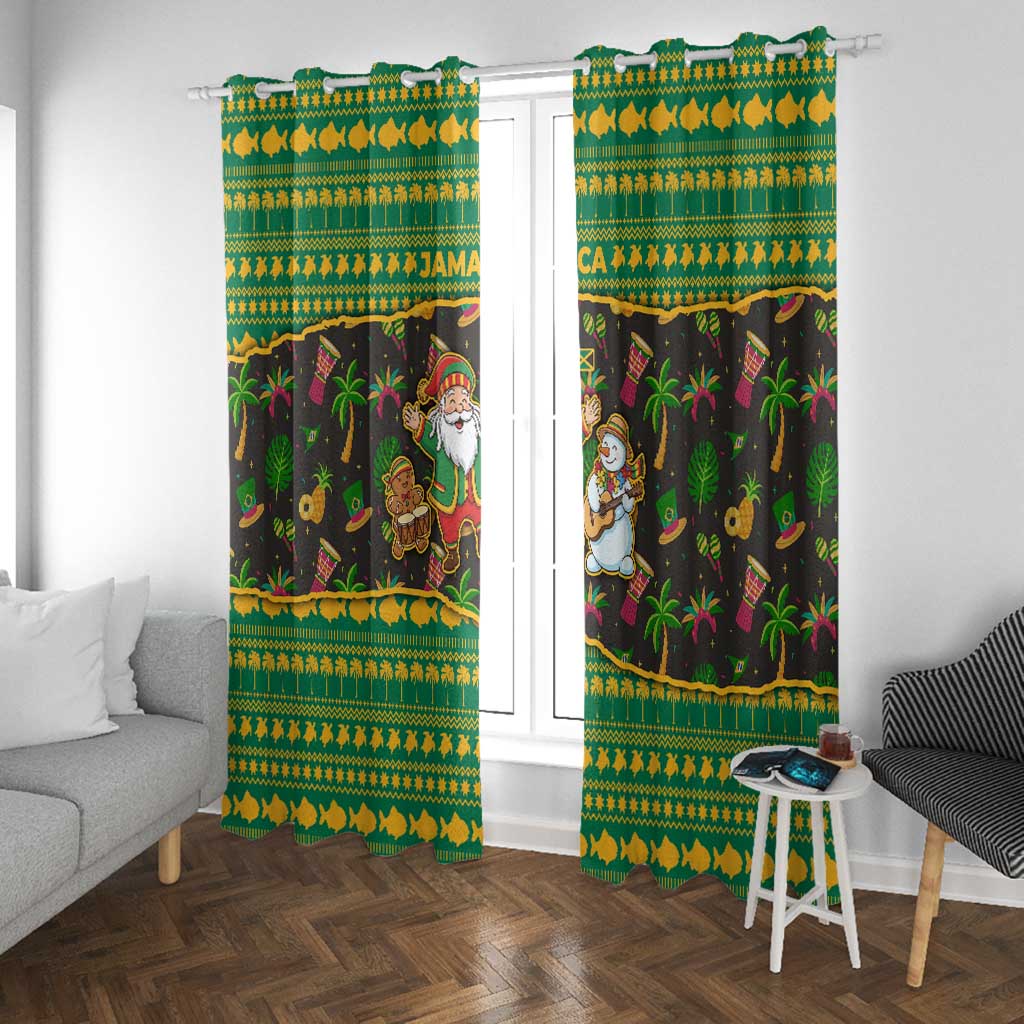 Jamaica Christmas Window Curtain Rasta Santa Snowman Gingerbread Drummer Palm Trees - African Pride