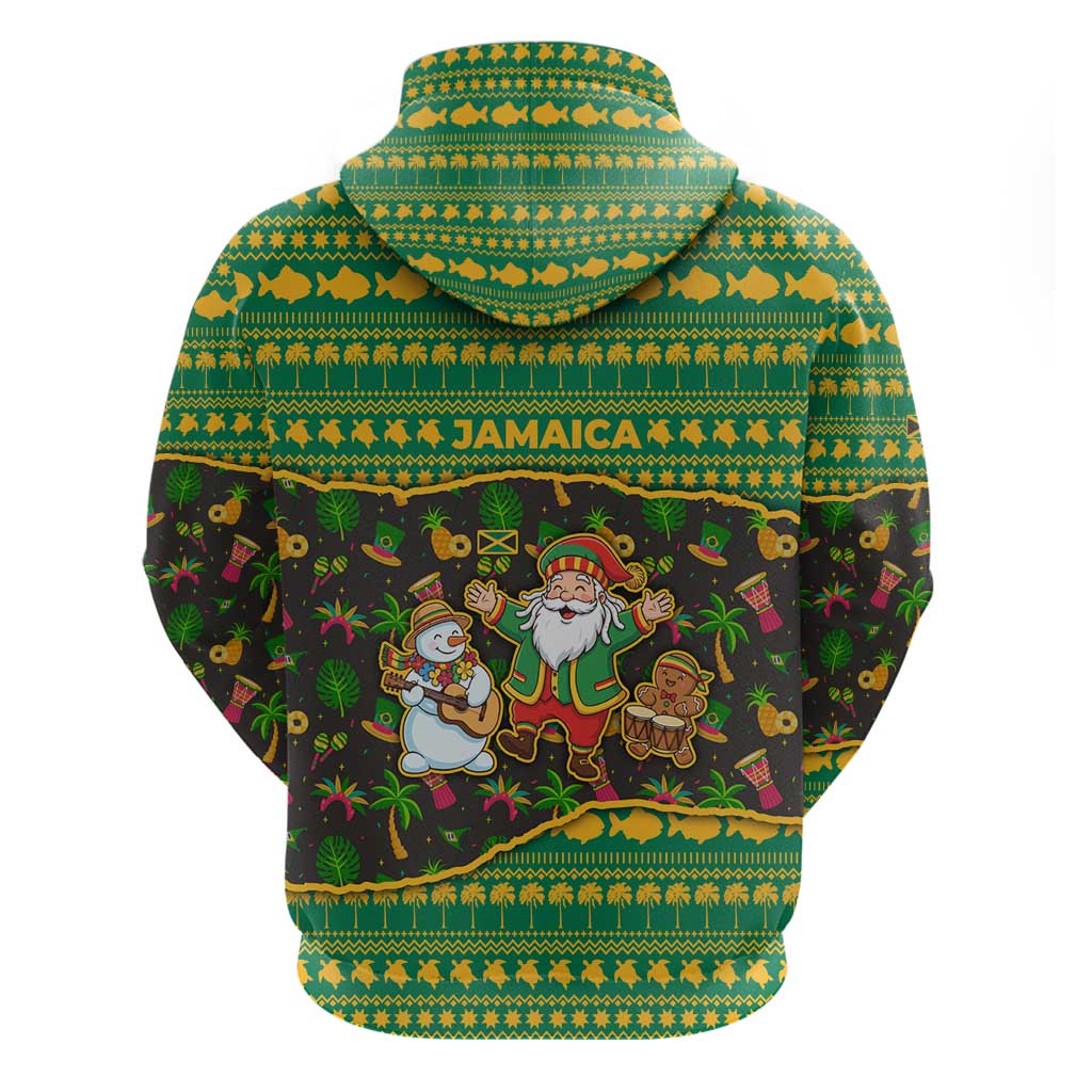 Jamaica Christmas Zip Hoodie Rasta Santa Snowman Gingerbread Drummer Palm Trees - African Pride