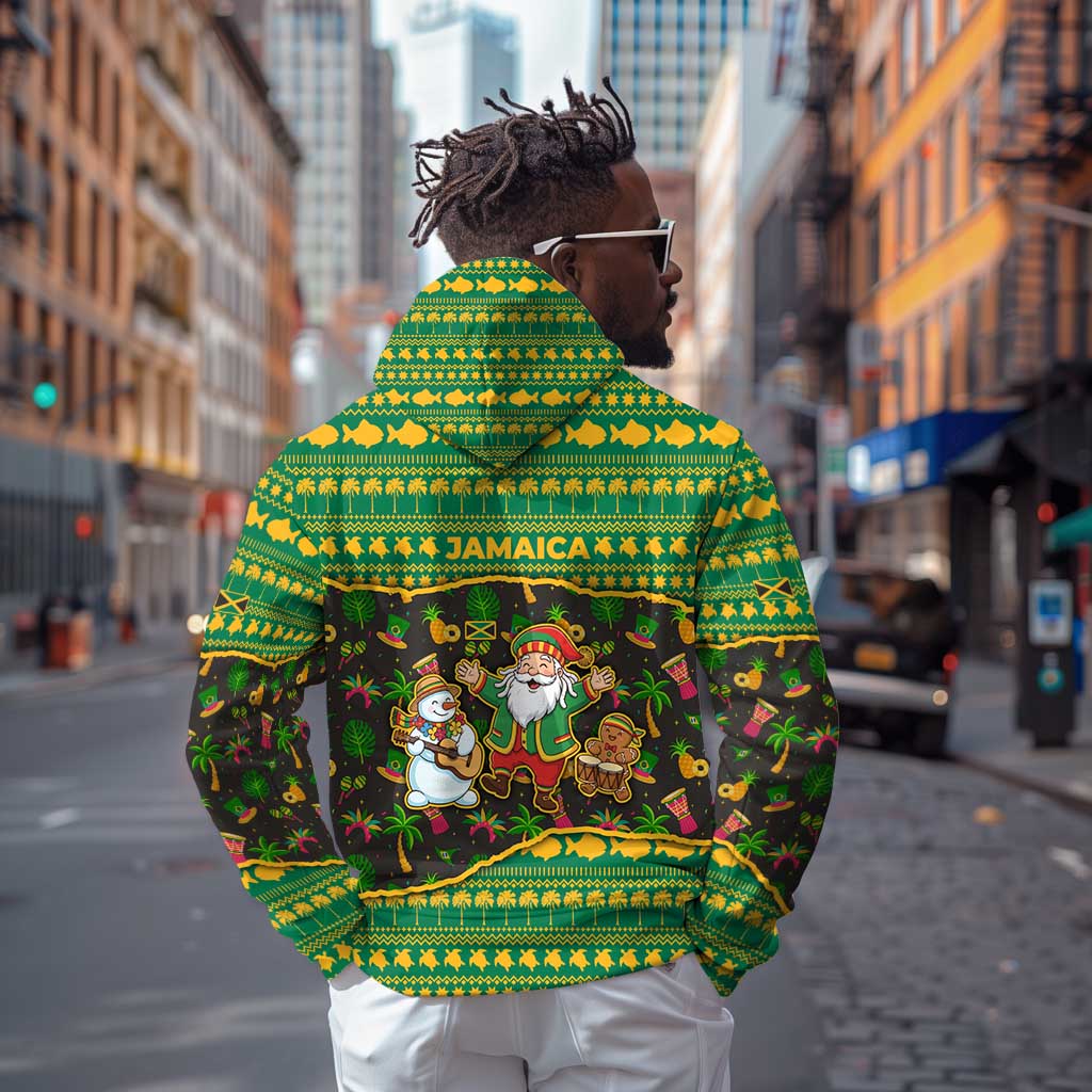 Jamaica Christmas Zip Hoodie Rasta Santa Snowman Gingerbread Drummer Palm Trees - African Pride