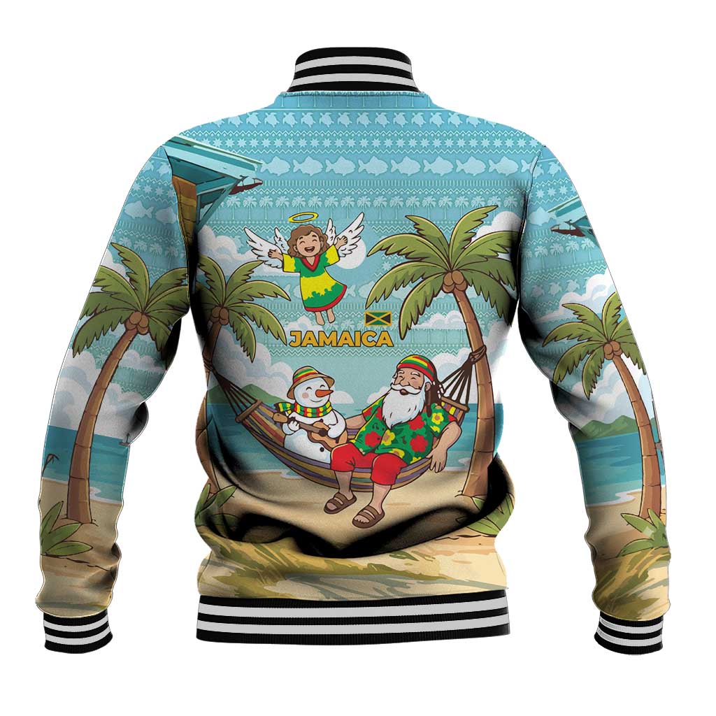 Jamaica Christmas Baseball Jacket Rasta Santa Snowman Hammock Angel Palm Trees and Tropical Beach - African Pride