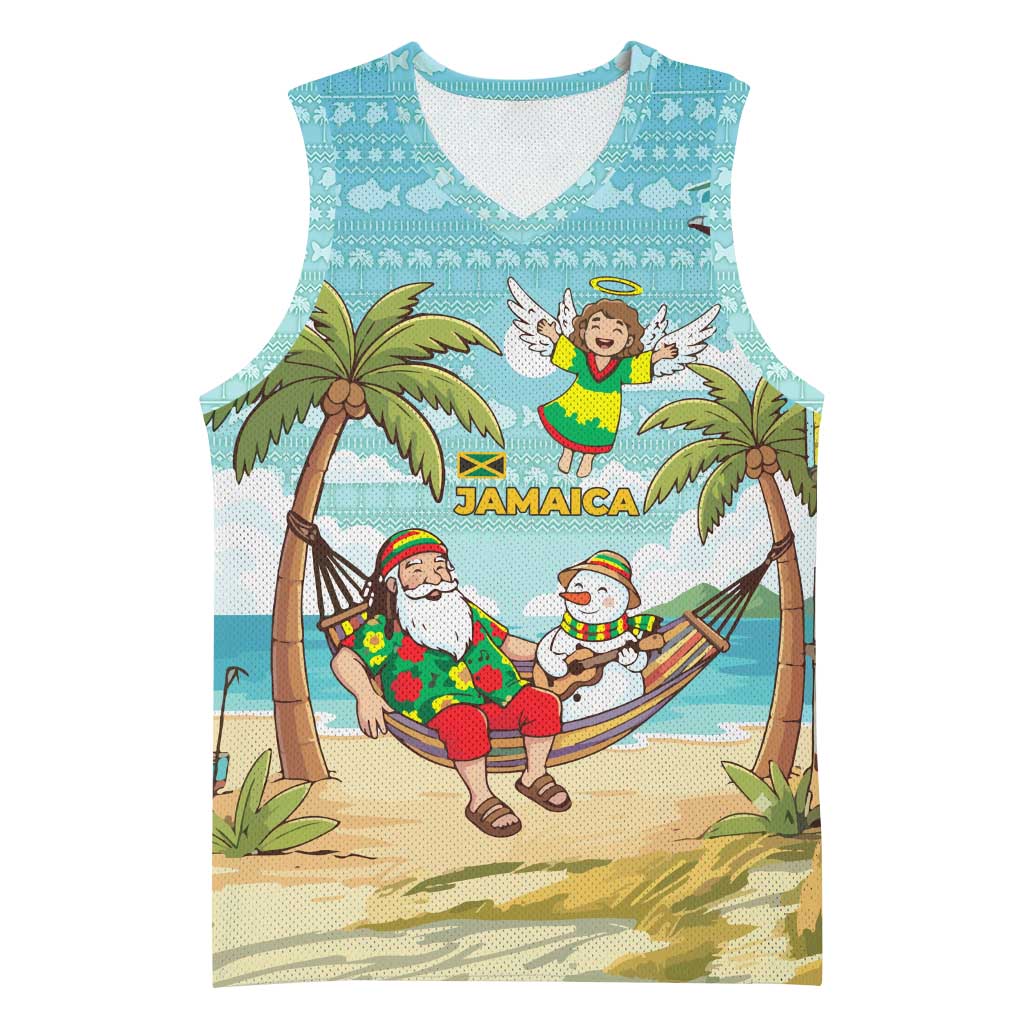 Jamaica Christmas Basketball Jersey Rasta Santa Snowman Hammock Angel Palm Trees and Tropical Beach TS04